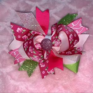 Pink and lime green floral bow spring themed